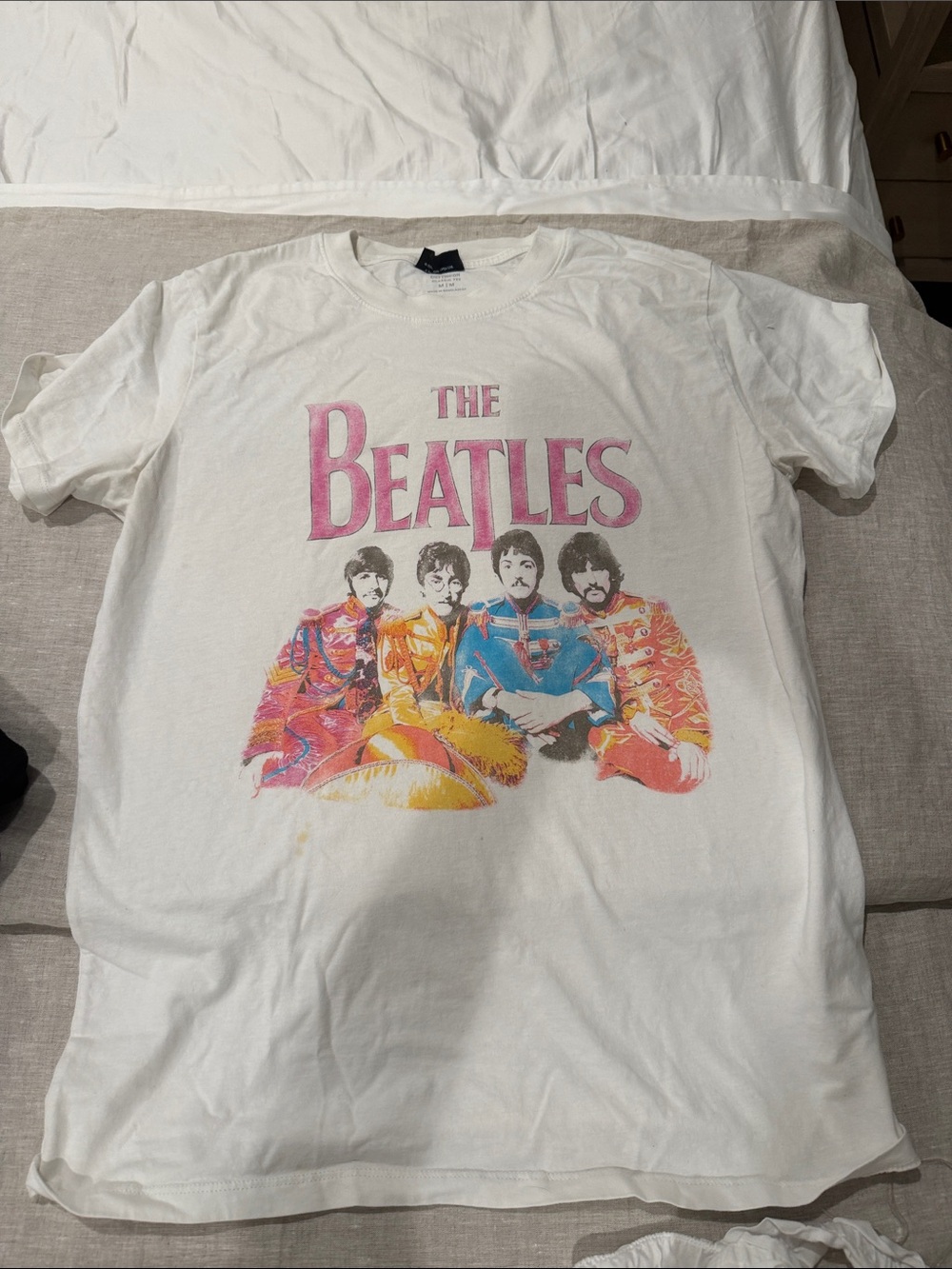 Cotton On White Beatles Graphic Tee with Pink Logo